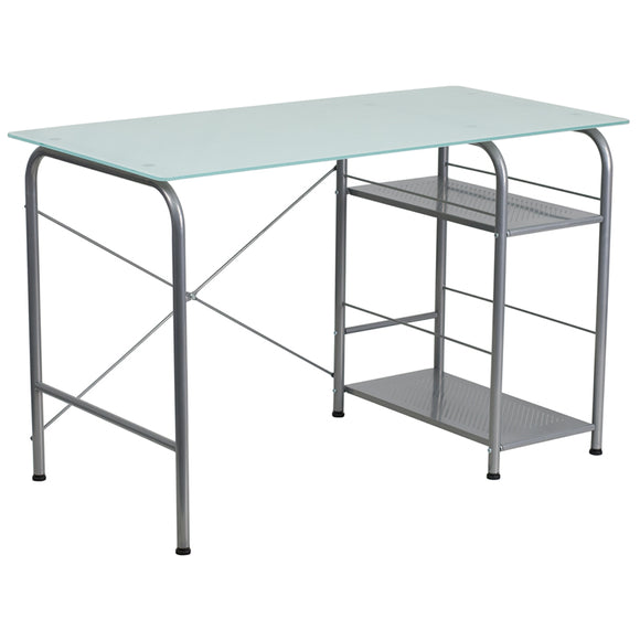 Glass Computer Desk with Open Storage by Office Chairs PLUS