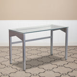 Contemporary Clear Tempered Glass Desk with Geometric Sides by Office Chairs PLUS