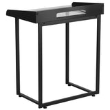Contemporary Clear Tempered Glass Desk with Raised Cable Management Border and Black Metal Frame
