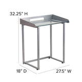 Contemporary Clear Tempered Glass Desk with Raised Cable Management Border and Silver Metal Frame