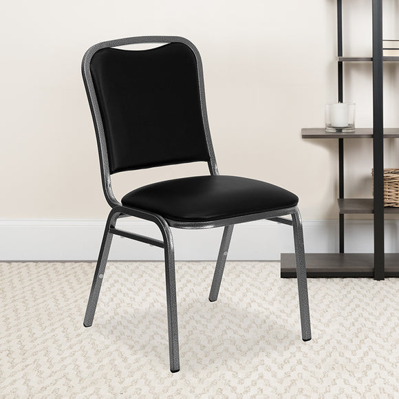 HERCULES Series Stacking Banquet Chair in Black Vinyl - Silver Vein Frame by Office Chairs PLUS