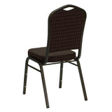 HERCULES Series Crown Back Stacking Banquet Chair in Brown Patterned Fabric - Gold Vein Frame