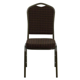 HERCULES Series Crown Back Stacking Banquet Chair in Brown Patterned Fabric - Gold Vein Frame