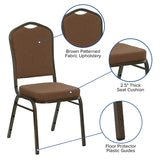 HERCULES Series Crown Back Stacking Banquet Chair in Coffee Fabric - Gold Vein Frame