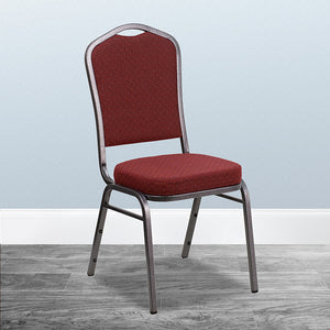 HERCULES Series Crown Back Stacking Banquet Chair in Burgundy Patterned Fabric - Silver Vein Frame by Office Chairs PLUS