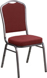 HERCULES Series Crown Back Stacking Banquet Chair in Burgundy Patterned Fabric - Silver Vein Frame