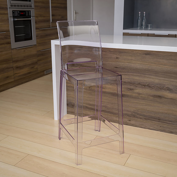 Ghost Counter Stool with Square Back in Transparent Crystal by Office Chairs PLUS