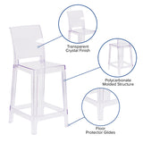Ghost Counter Stool with Square Back in Transparent Crystal