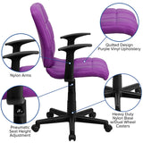 Quilted Vinyl Purple Task Chair with Arms