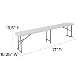 10.25''W x 71''L Bi-Fold Granite White Plastic Bench with Carrying Handle