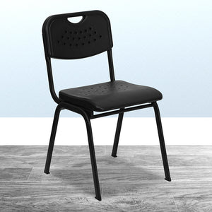 HERCULES Series 880 lb. Capacity Black Plastic Stack Chair with Open Back and Black Frame