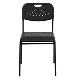 HERCULES Series 880 lb. Capacity Black Plastic Stack Chair with Open Back and Black Frame