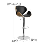 Beech Bentwood Adjustable Height Barstool with Curved Back and Black Vinyl Seat