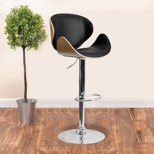 Beech Bentwood Adjustable Height Barstool with Curved Back and Black Vinyl Seat