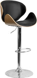 Beech Bentwood Adjustable Height Barstool with Curved Back and Black Vinyl Seat