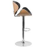 Beech Bentwood Adjustable Height Barstool with Curved Back and Black Vinyl Seat