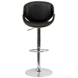 Beech Bentwood Adjustable Height Barstool with Curved Back and Black Vinyl Seat