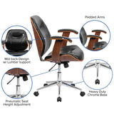 Mid-Back Black LeatherSoft Executive Ergonomic Wood Swivel Office Chair with Arms