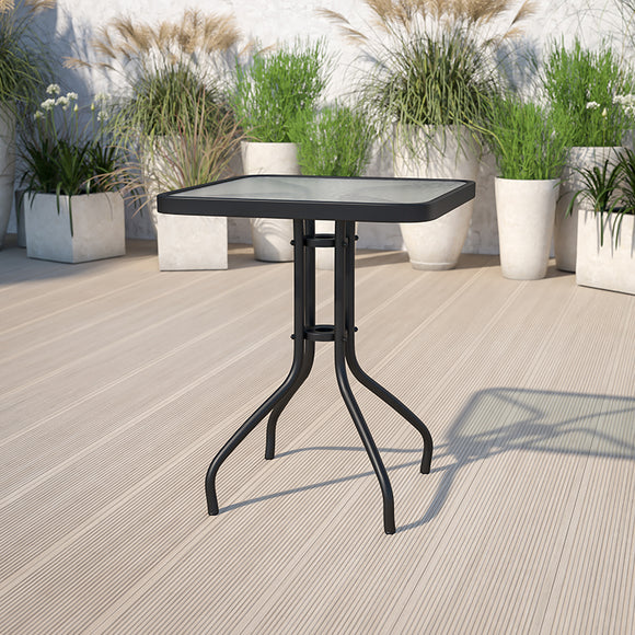 23.5'' Square Tempered Glass Metal Table