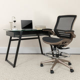 Transparent Black Mesh Drafting Chair with Melrose Gold Frame and Flip-Up Arms | Standing Desk Chair With Back