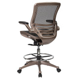 Transparent Black Mesh Drafting Chair with Melrose Gold Frame and Flip-Up Arms | Standing Desk Chair With Back