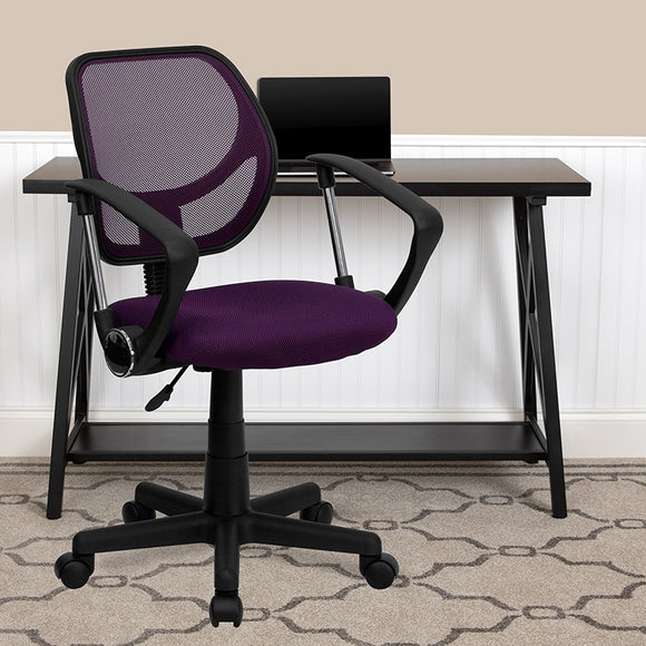 Low Back Purple Mesh Swivel Task Office Chair with Arms