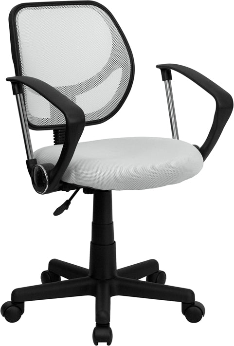 Low Back White Mesh Swivel Task Office Chair with Arms