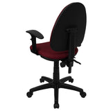 Mid-Back Burgundy Fabric Multifunction Swivel Ergonomic Task Office Chair with Adjustable Lumbar Support & Arms