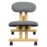 Mobile Wooden Ergonomic Kneeling Office Chair in Gray Fabric