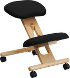 Mobile Wooden Ergonomic Kneeling Office Chair in Black Fabric