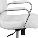 White Leather Office Chair with Arms and Wheels | High Back Office Chair