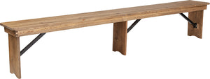 HERCULES Series 8' x 12'' Antique Rustic Solid Pine Folding Farm Bench with 3 Legs