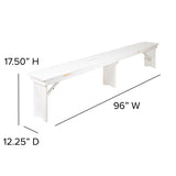 HERCULES Series 8' x 12" Antique Rustic Solid White Pine Folding Farm Bench with 3 Legs