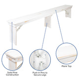 HERCULES Series 8' x 12" Antique Rustic Solid White Pine Folding Farm Bench with 3 Legs