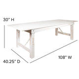 HERCULES Series 9' x 40" Rectangular Antique Rustic White Solid Pine Folding Farm Table