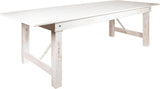 HERCULES Series 9' x 40" Rectangular Antique Rustic White Solid Pine Folding Farm Table