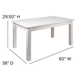 HERCULES Series 60" x 38" Rectangular Antique Rustic White Solid Pine Farm Dining Table