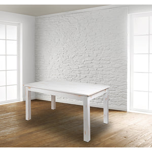 HERCULES Series 60" x 38" Rectangular Antique Rustic White Solid Pine Farm Dining Table
