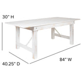 HERCULES Series 7' x 40" Rectangular Antique Rustic White Solid Pine Folding Farm Table