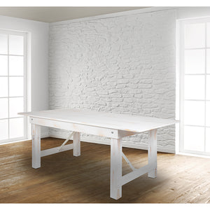 HERCULES Series 7' x 40" Rectangular Antique Rustic White Solid Pine Folding Farm Table
