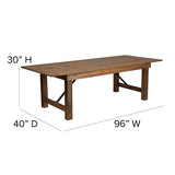 HERCULES Series 8' x 40" Rectangular Antique Rustic Solid Pine Folding Farm Table