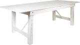 HERCULES Series 8' x 40" Rectangular Antique Rustic White Solid Pine Folding Farm Table