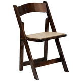 HERCULES Series Chocolate Wood Folding Chair with Vinyl Padded Seat