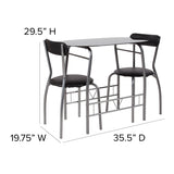Sutton 3 Piece Space-Saver Bistro Set with Black Glass Top Table and Black Vinyl Padded Chairs