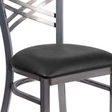 HERCULES Series Clear Coated ''X'' Back Metal Restaurant Chair - Black Vinyl Seat