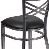 HERCULES Series Clear Coated ''X'' Back Metal Restaurant Chair - Black Vinyl Seat