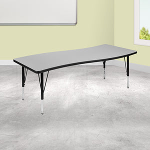 26"W x 60"L Rectangular Wave Collaborative Grey Thermal Laminate Activity Table - Height Adjustable Short Legs XU-A3060-CON-GY-T-P-GG