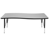 26"W x 60"L Rectangular Wave Collaborative Grey Thermal Laminate Activity Table - Height Adjustable Short Legs 