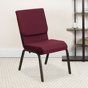 HERCULES Series 18.5''W Stacking Church Chair in Burgundy Patterned Fabric - Gold Vein Frame