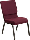 HERCULES Series 18.5''W Stacking Church Chair in Burgundy Patterned Fabric - Gold Vein Frame